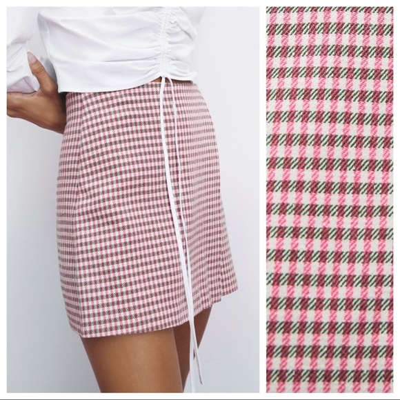 NWT. Zara Pink/White Houndstooth Skort. Size L. - Picture 3 of 10
